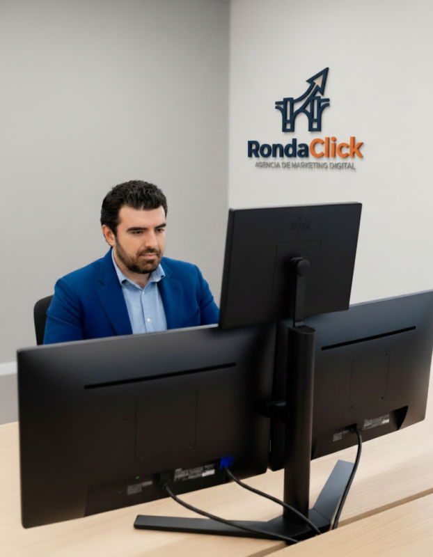Diego trabajando en Rondaclick, Agencia de marketing digital en Ronda. SEO, diseño web y redes sociales para aumentar tu visibilidad, atraer clientes y hacer crecer tu negocio.